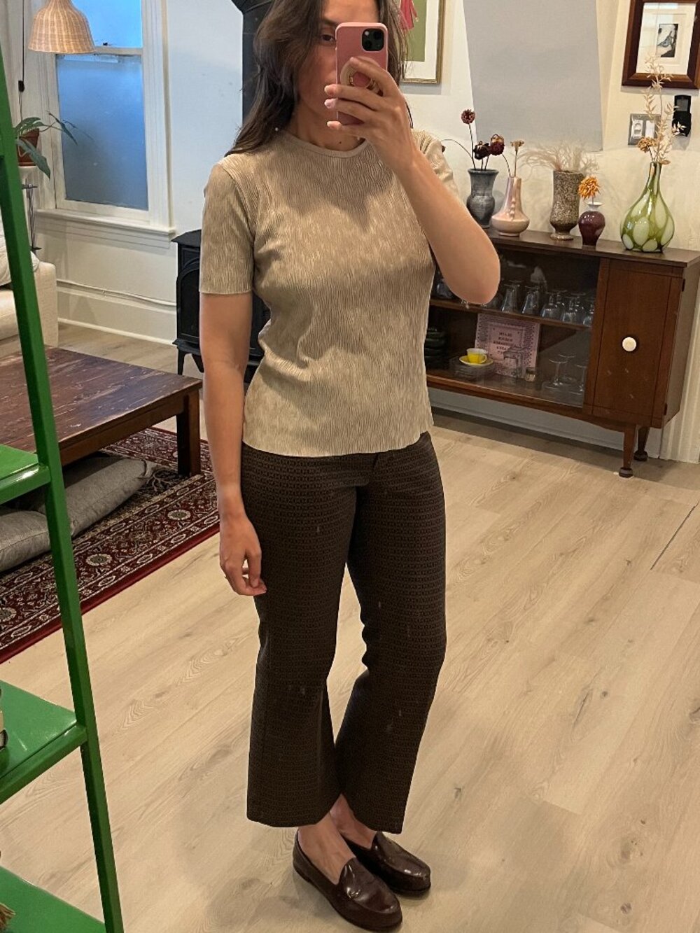 Vintage Beige Crinkle Tee "Pleats Please" Style
